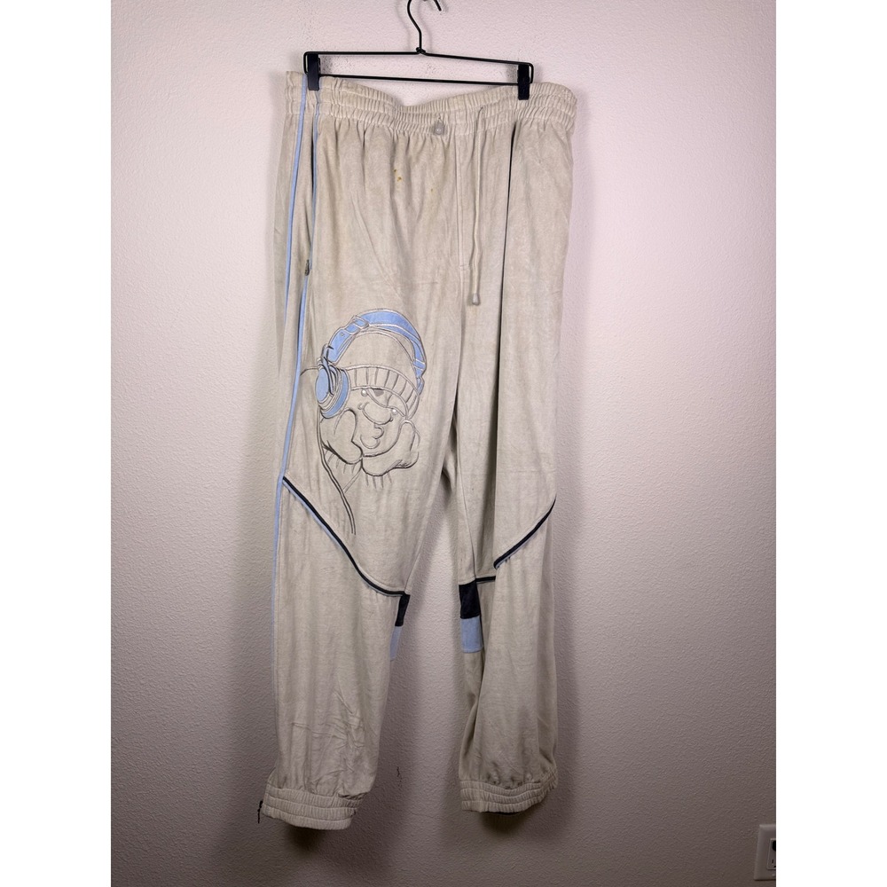 Southpole Mens XXL Velour Track Pants Beige Blue Y2K Hip Hop Graphic Joggers